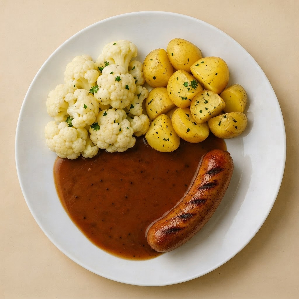 Bloemkoolschotel met saucijsje