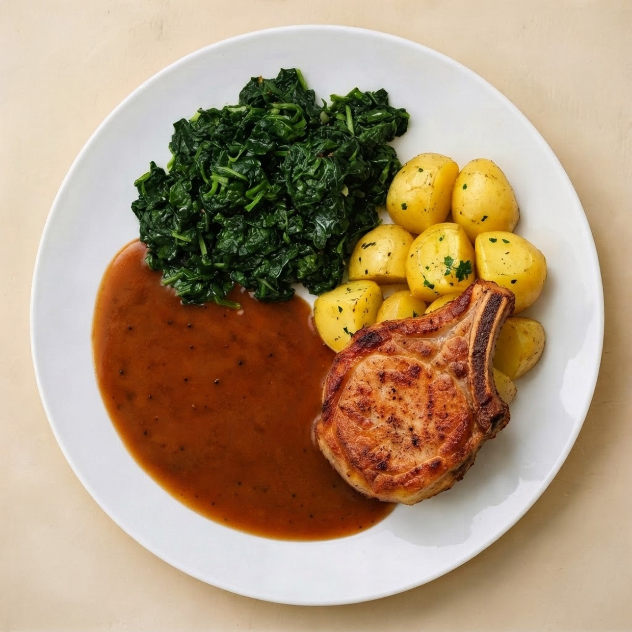 Spinazieschotel met ribkarbonade