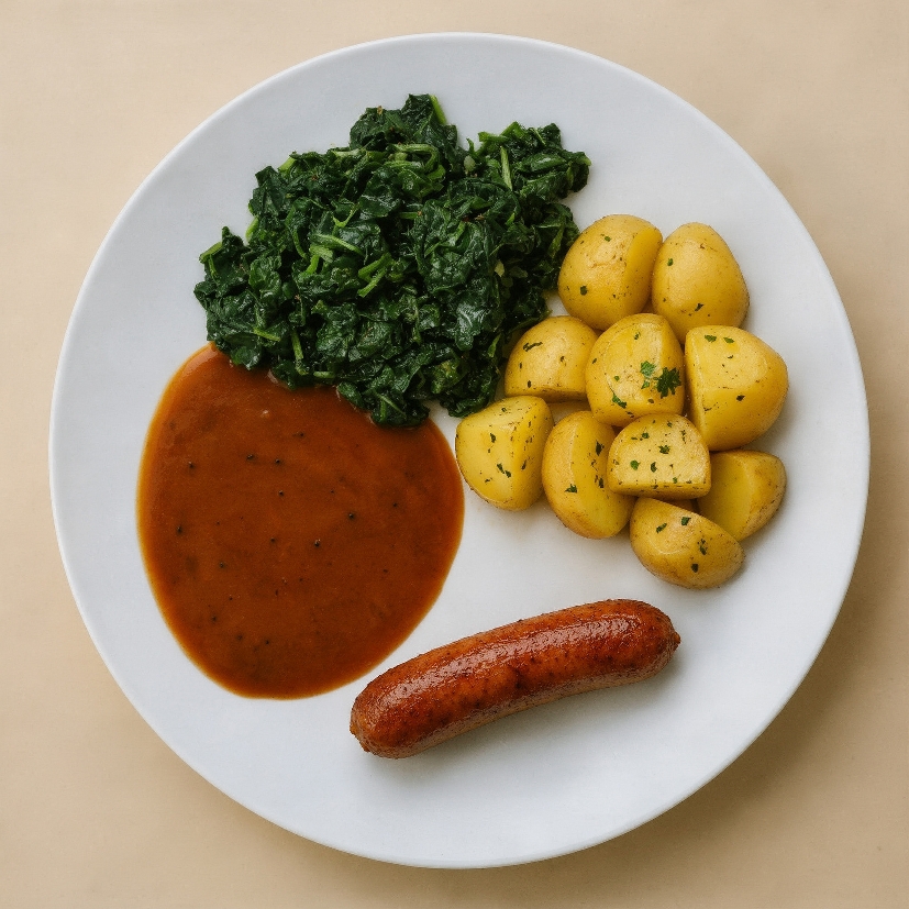 Sperciebonenschotel met saucijsje