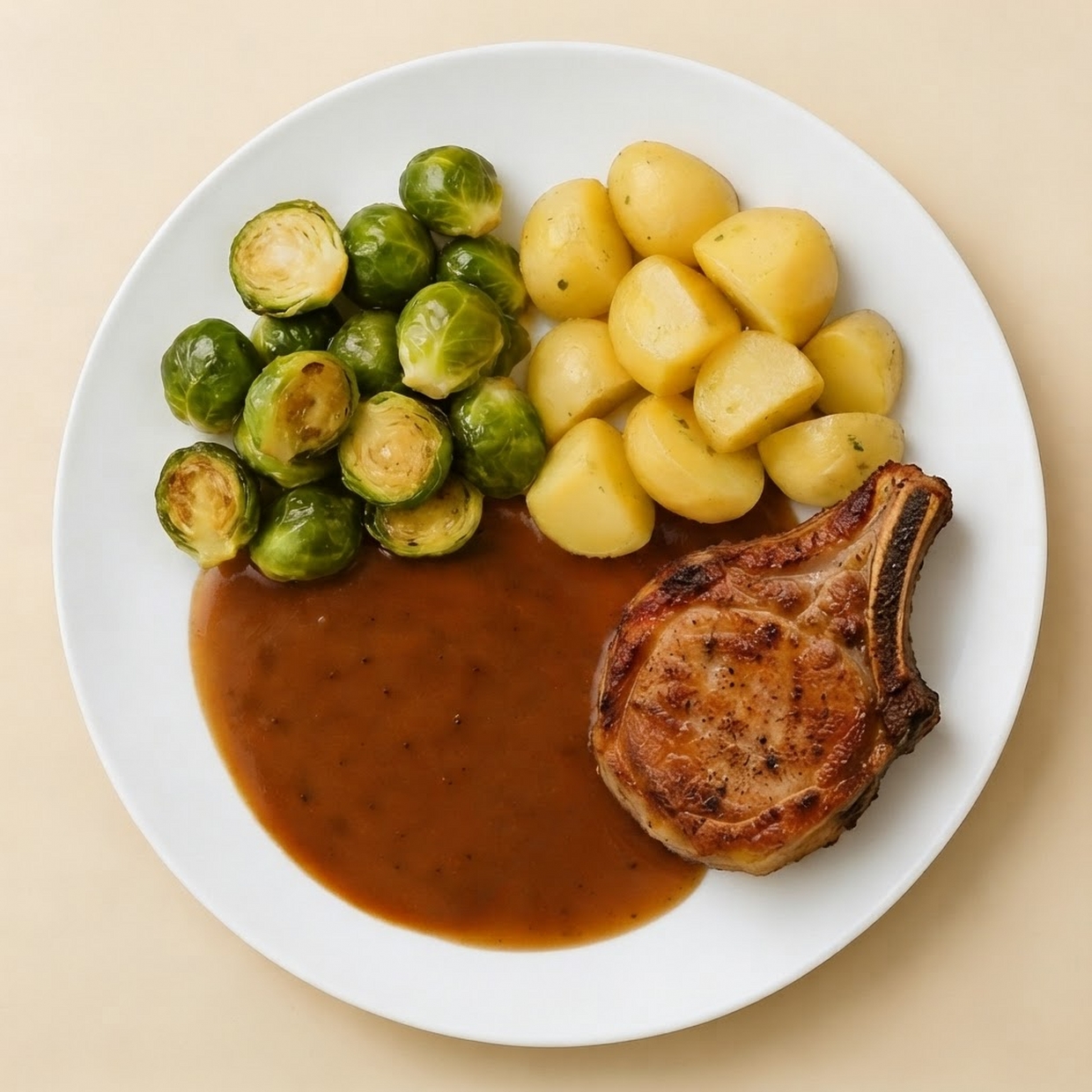 Spruitjesschotel met ribkarbonade