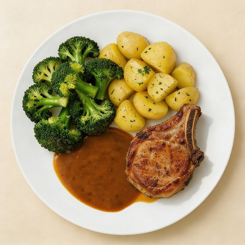 Broccolischotel met ribkarbonade