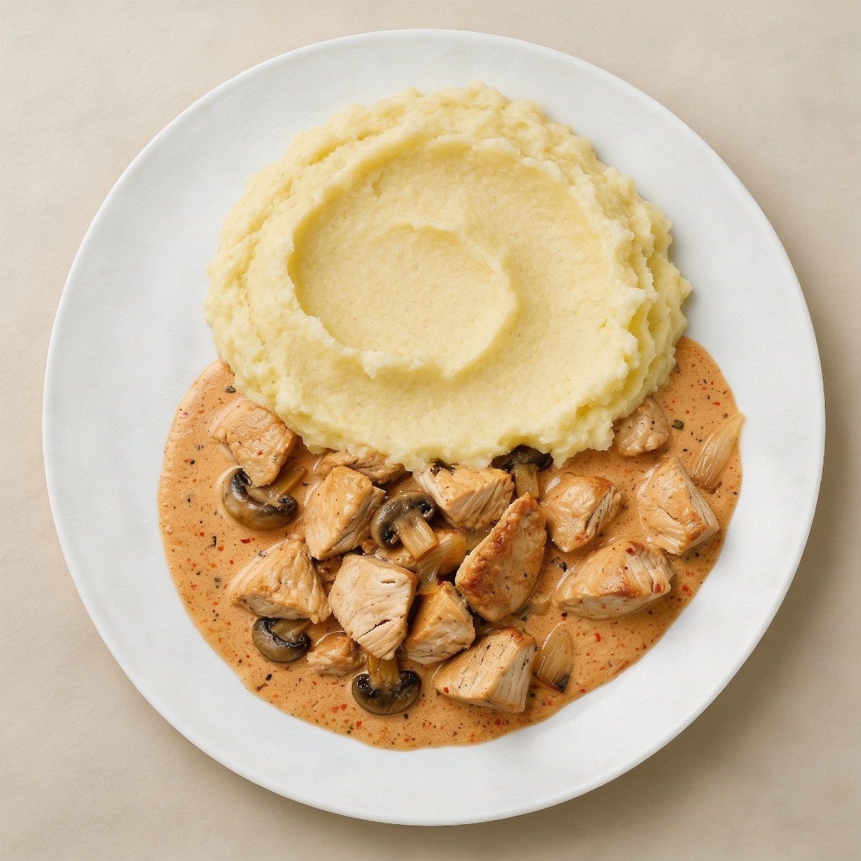 Kip stroganoff met aardappelpuree
